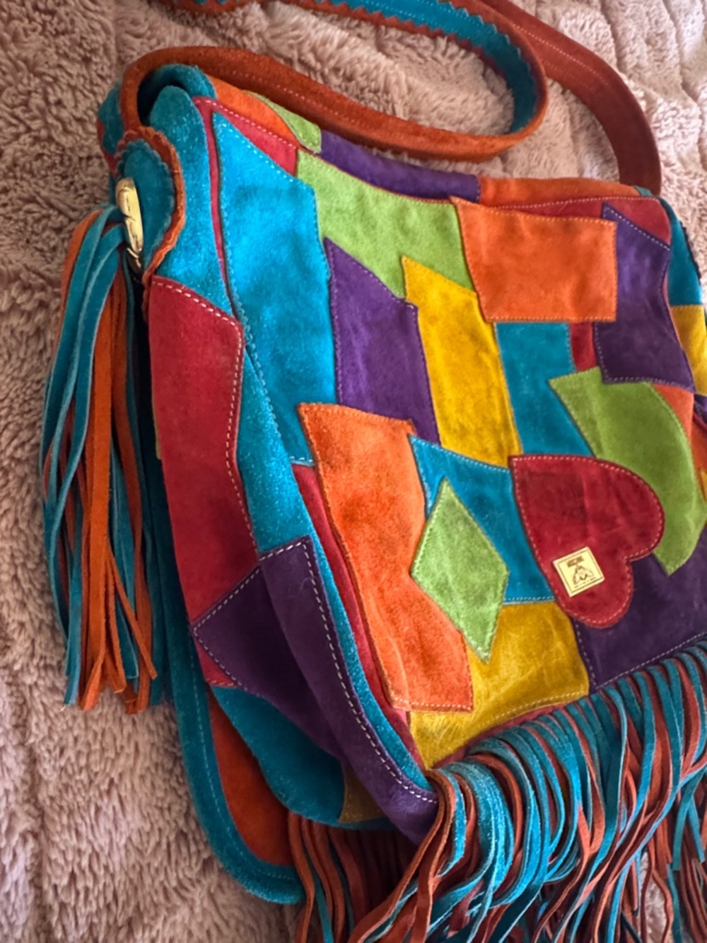 Moschino Redwall 1990s Rainbow Suede Leather Tassle Fringe Crossbody Bag - Picture 4 of 14